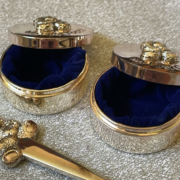 VTG boxed silver plate 4 pc baby gift set Teddy Bear Roth & curl box Spoon Fork - Picture 3 of 10